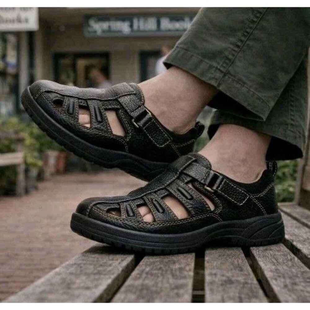 Dr. Comfort Fisherman 9810 Men’s 10M Black Leather Diabetic Orthopedic Sandals